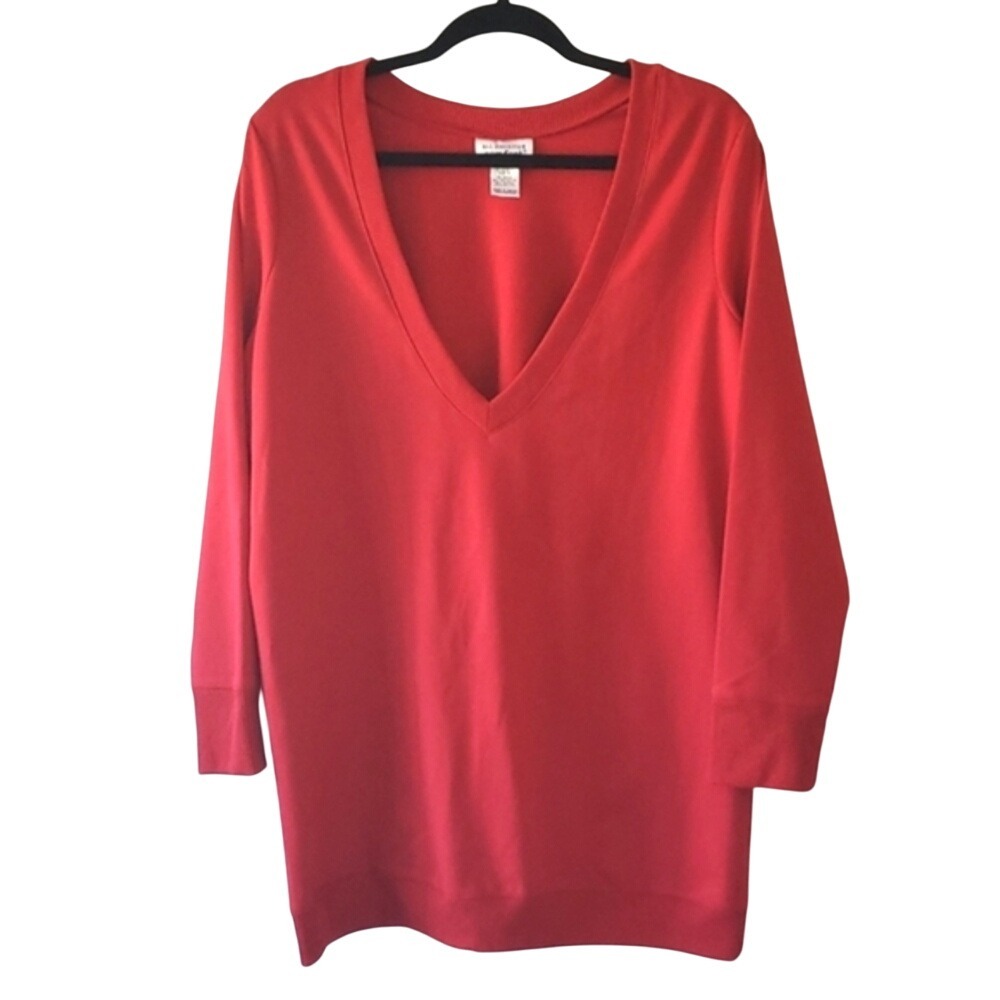 All American Comfort Deep Vneck‎ Red Tunic Length Sweatshirt Size Medium